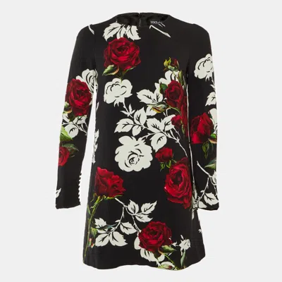 Pre-owned Dolce & Gabbana Black Floral Print Crepe Mini Dress S