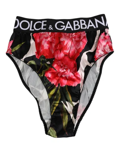 Dolce & Gabbana Black Floral Print High Waist Panty Underwear In Multi