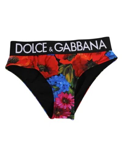 Dolce & Gabbana Black Floral Print High Waist Panty Underwear In Multi