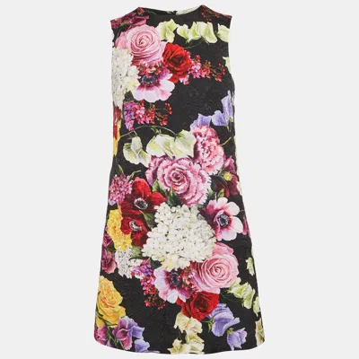 Pre-owned Dolce & Gabbana Black Floral Print Jacquard Shift Dress S