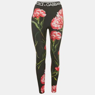 Pre-owned Dolce & Gabbana Black Floral Print Jersey Leggings M
