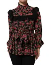 Dolce & Gabbana Black Floral Print Long Sleeve Blouse Top In Multi