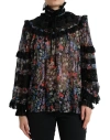 Dolce & Gabbana Black Floral Print Long Sleeves Blouse Top In Black