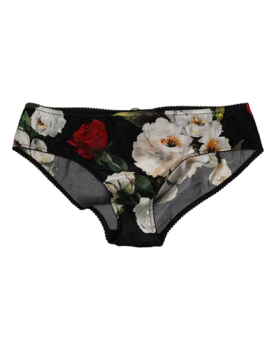 Dolce & Gabbana Black Floral Print Mid Waist Panty Underwear In Multi