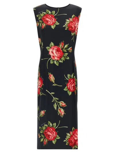 Dolce & Gabbana Black Floral Print Midi Dress