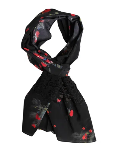 Dolce & Gabbana Black Floral Print Neck Warmer Wrap Women's Scarf