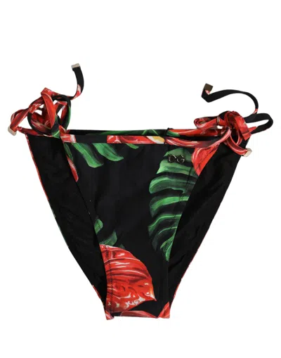 Dolce & Gabbana Black Floral Print Nylon Beachwear Bikini Women's Bottom