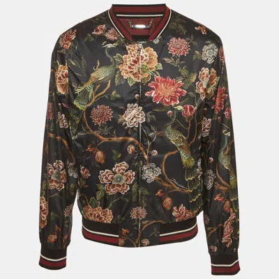 Pre-owned Dolce & Gabbana Black Floral Print Nylon Blend Bomber Jacket Xl