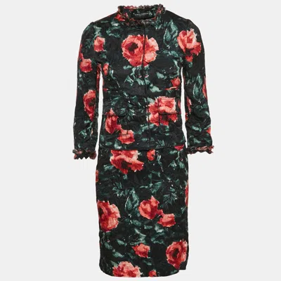Pre-owned Dolce & Gabbana Black Floral Print Silk Blend Jacket And Short Dress Set S