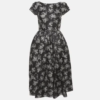 Pre-owned Dolce & Gabbana Black Floral Print Silk Gathered Midi Dress S