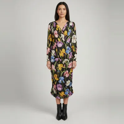 Pre-owned Dolce & Gabbana Black Floral Print Silk Ruched Dress Xxxl
