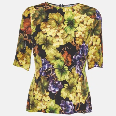 Pre-owned Dolce & Gabbana Black Floral Print Silk Top L