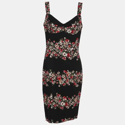 Pre-owned Dolce & Gabbana Black Floral Print Sleeveless Bodycon Dress M