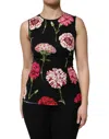 Dolce & Gabbana Black Floral Print Sleeveless Tank Blouse Top In Black