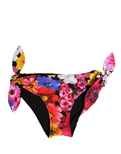 Dolce & Gabbana Black Floral Print Swimsuit Bikini Bottom Swimwear In Multi