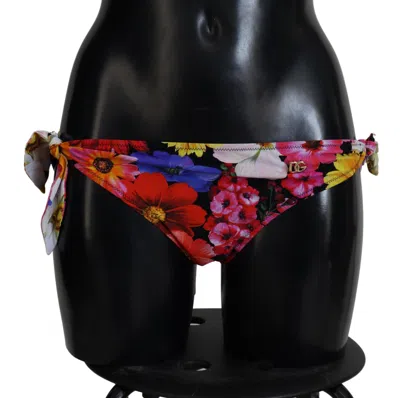 Dolce & Gabbana Black Floral Print Swimsuit Bikini Bottom Women's Swimwear