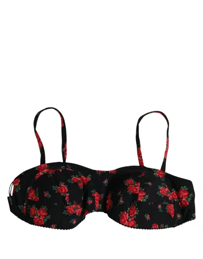 Dolce & Gabbana Black Floral Print Underwire Beachwear Bikini Top