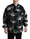 Dolce & Gabbana Black Floral Print Wool Button Down Bomber Jacket In Black