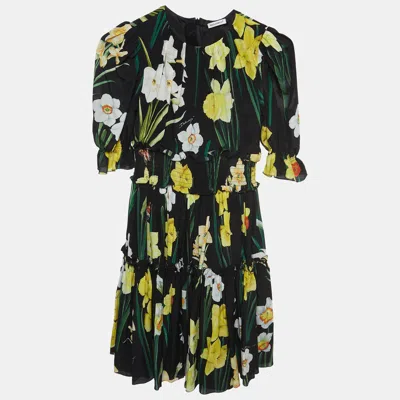 Pre-owned Dolce & Gabbana Black Floral Printed Silk Chiffon Dress (9-10 Yrs)