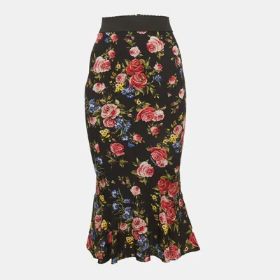 Pre-owned Dolce & Gabbana Black Floral Printed Silk Mini Skirt S