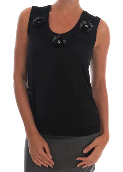 Dolce & Gabbana Floral Crystal-embellished Tank Top In Black