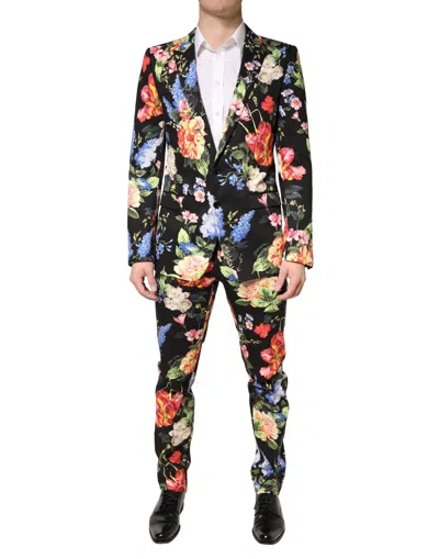 Dolce & Gabbana Black Floral Single Breasted Martini 2 Piece Suit In Multi
