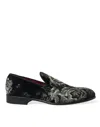 DOLCE & GABBANA DOLCE & GABBANA BLACK FLORAL SLIPPERS MEN LOAFERS DRESS MEN'S SHOES