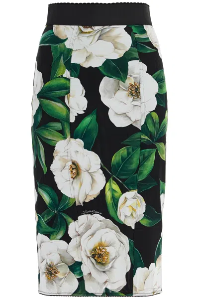 Dolce & Gabbana Black Floral Synthetic Knee-length Skirt In Multi