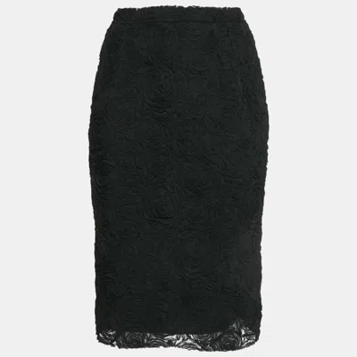 Pre-owned Dolce & Gabbana Black Floral Textured Tulle Pencil Skirt S