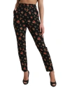 Dolce & Gabbana Black Floral Wool High Waist Tapered Pants In Black