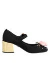Dolce & Gabbana Black Flower Crystal Embellished Mary Jane Shoes In Black