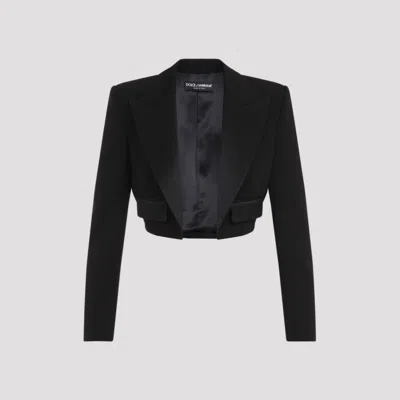 DOLCE & GABBANA BLACK GABARDINE SPENCER TUXEDO JACKET