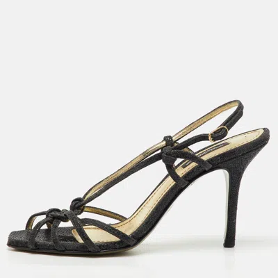 Pre-owned Dolce & Gabbana Black Glitter Strappy Slingback Sandals Size 37