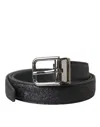 Dolce & Gabbana Black Glittered Leather Silver Buckle Belt In Black