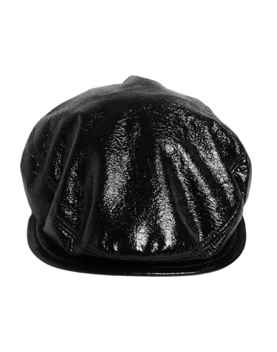 Dolce & Gabbana Black Glossy Cotton Newsboy Hat