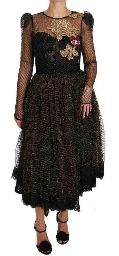 Pre-owned Dolce & Gabbana Black Gold Crystal Heart A-line Women's Dress ()
