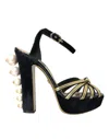 Dolce & Gabbana Black Gold Embellished Heels Sandals Shoes In Black