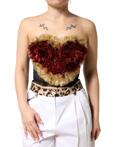 Dolce & Gabbana Tinsel Heart Embellished Bustier Top In Gold
