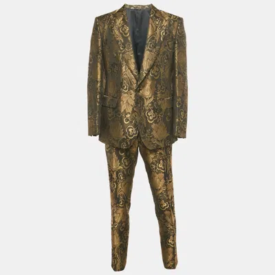 Pre-owned Dolce & Gabbana Black /gold Jacquard Blazer & Pants Suit Set Xxl