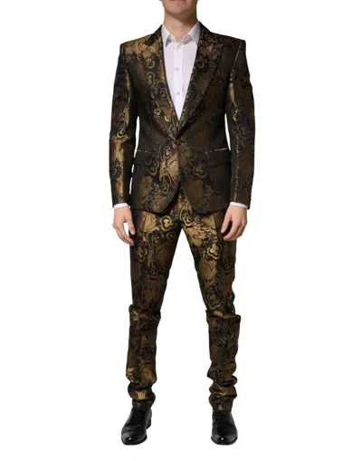 Dolce & Gabbana Black Gold Jacquard Single Breasted 2pc Suit
