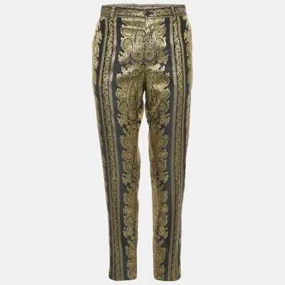 Pre-owned Dolce & Gabbana Black /gold Jacquard Trousers M