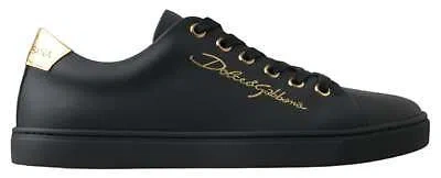 Pre-owned Dolce & Gabbana Black Gold Leather Classic Sneakers