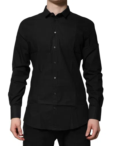 Dolce & Gabbana Black Gold Long Sleeves Dress Formal Men's Shirt