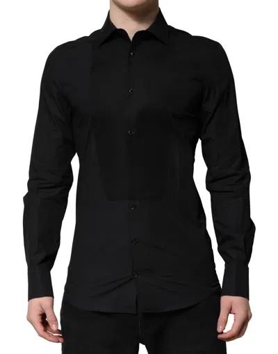 Dolce & Gabbana Black Gold Long Sleeves Dress Formal Shirt