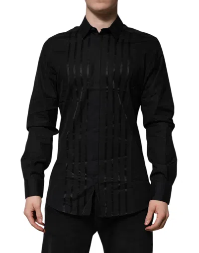 Dolce & Gabbana Black Gold Long Sleeves Men Formal Dress Shirt