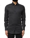 Dolce & Gabbana Black Gold Patterned Cotton Men Dress Shirt In Black