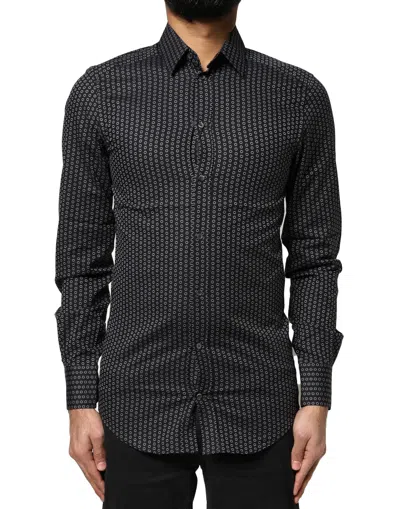 Dolce & Gabbana Black Gold Patterned Cotton Men Dress Men's Shirt