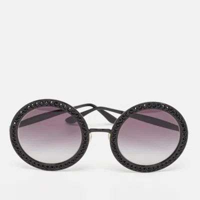 Pre-owned Dolce & Gabbana Black Gradient Crystals Embellished Round Sunglasses
