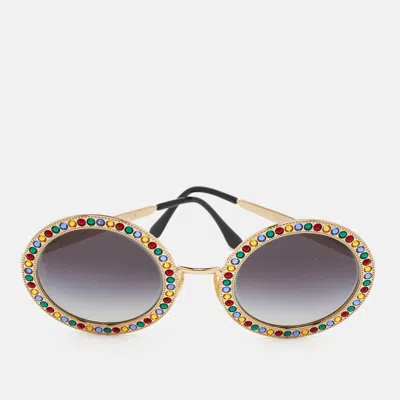 Pre-owned Dolce & Gabbana Black Gradient Dg2170 B Mambo Crystal Round Sunglasses