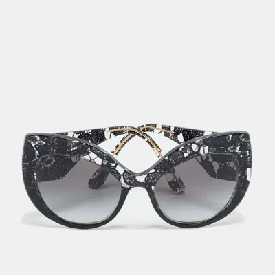 Pre-owned Dolce & Gabbana Black Gradient Lace Print Butterfly Sunglasses